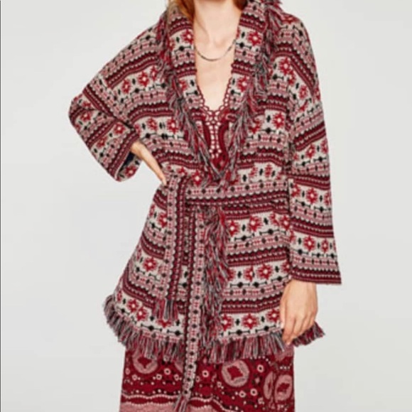 Zara Jackets & Blazers - NWOT Zara Boho Wrap Fringe Coat